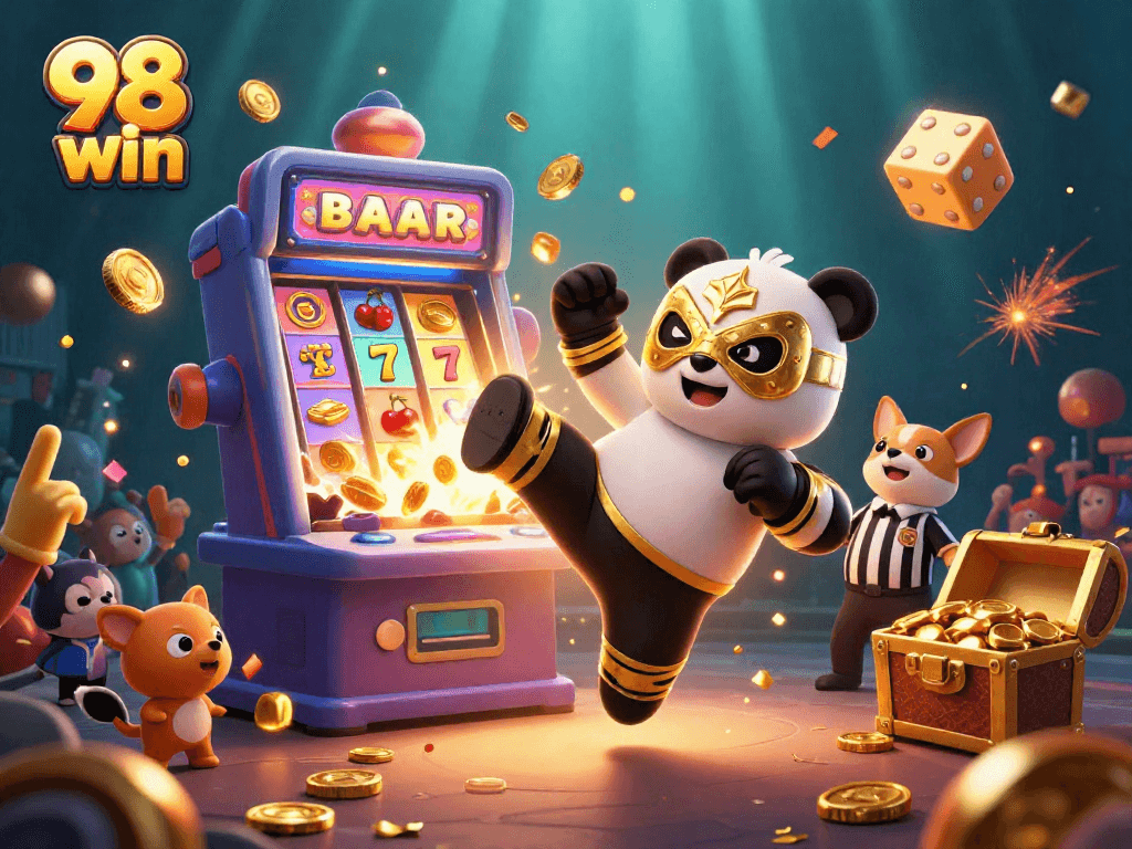 Experience the excitement of 98 win with a jackpot explosion in a vibrant casino scene.