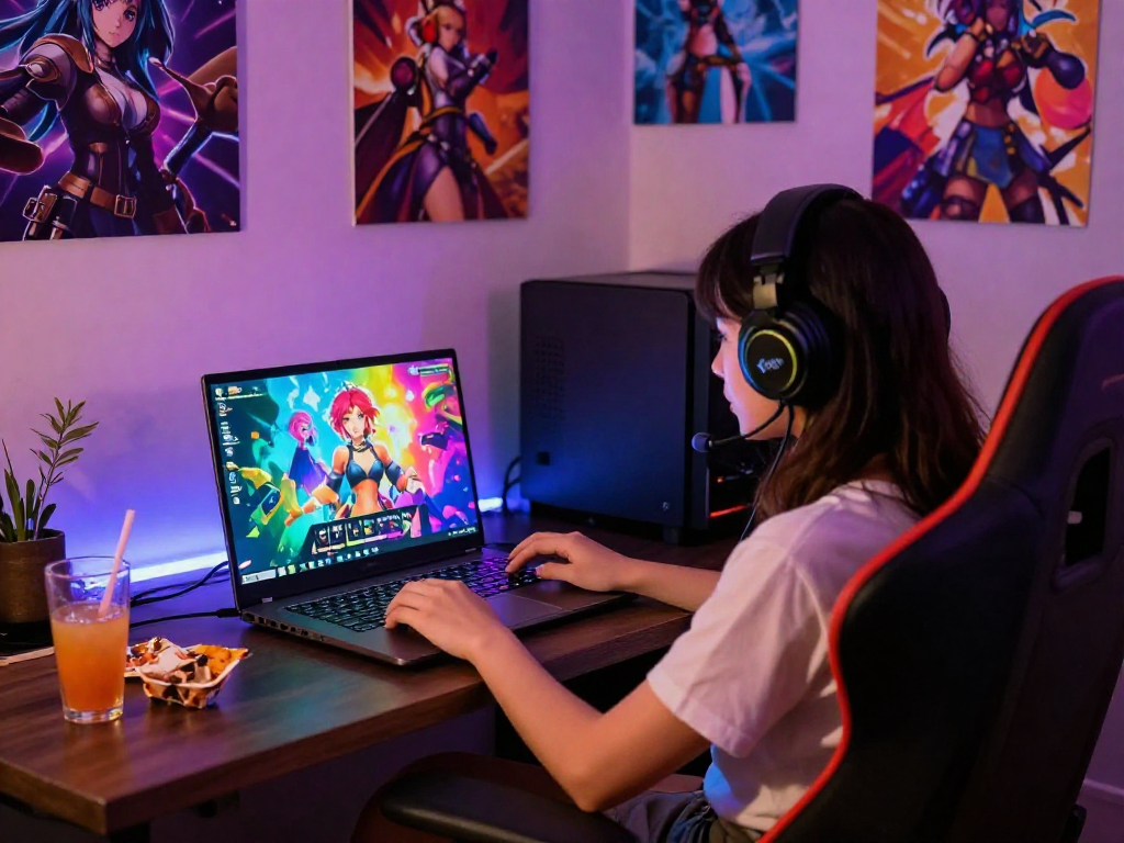 Female porn game experience in a cozy gaming space, showcasing immersive play.