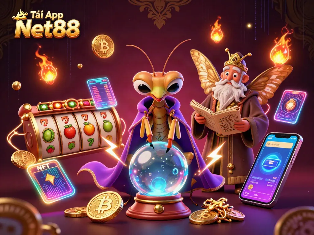 Tải App Net88 and experience thrilling slot games in a dynamic casino illustration.