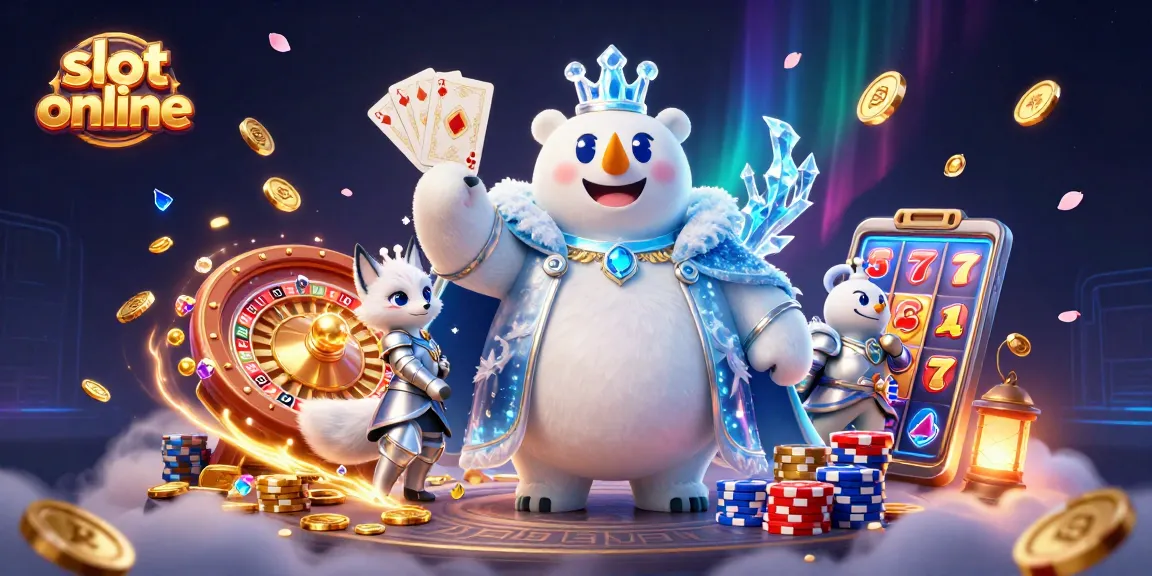 Engage in thrilling slot online adventures with a king polar bear and a silver fox amidst cascading coins.
