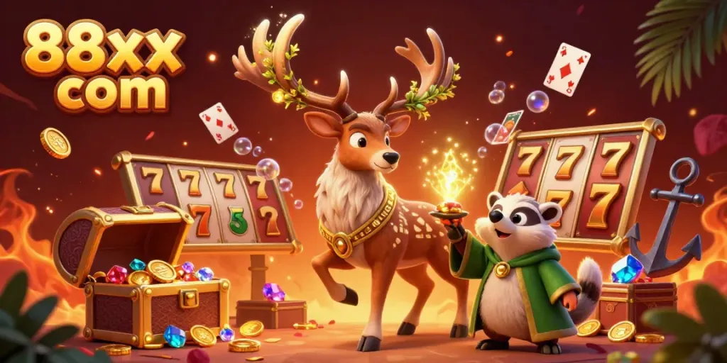 Engage in 88xx com's exciting games with a vibrant fantasy casino world featuring magical creatures.