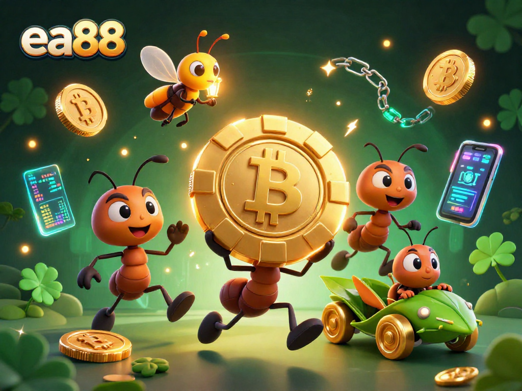 ea88 ants pull off a heist with a giant poker chip in a vibrant casino scene