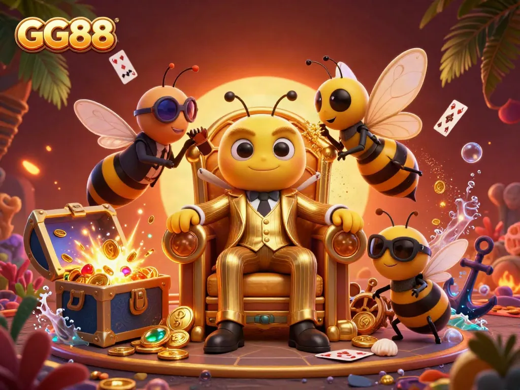 Experience the thrill of GG88 with vivid 3D visuals featuring a bee mob boss surrounded by treasure gear.