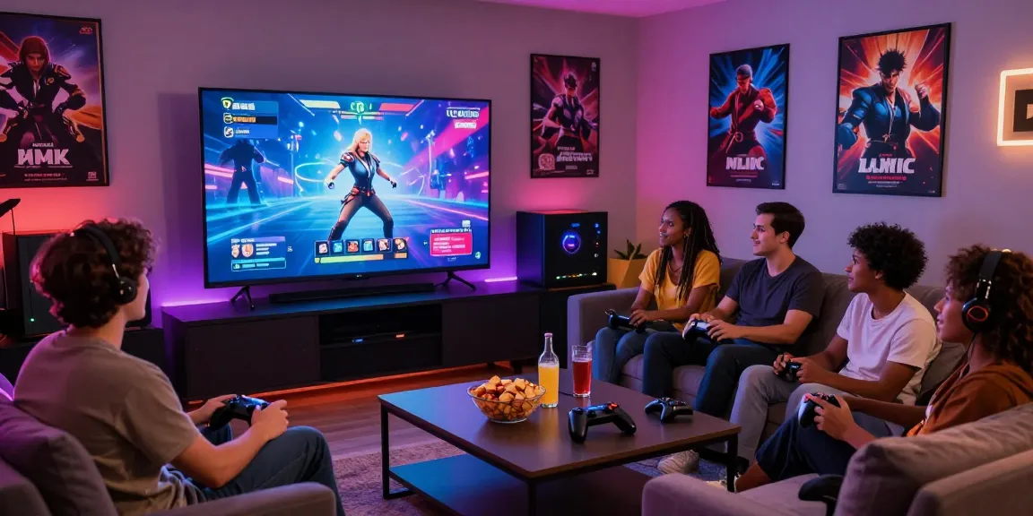 Engaging scene of friends enjoying interactive porn games in a vibrant gaming environment, showcasing excitement and social interaction.