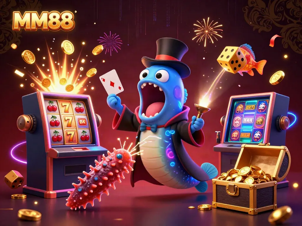 Engage with MM88's vibrant 3D illustration showcasing a magical underwater casino adventure.