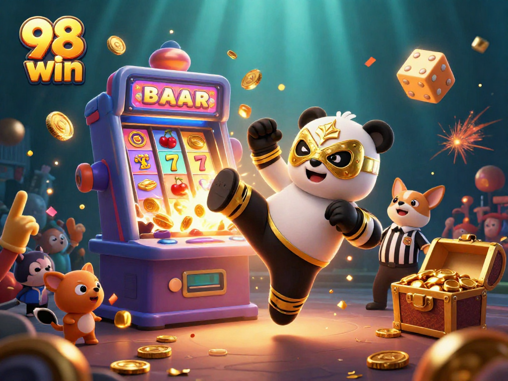 Experience the excitement of 98 win with a jackpot explosion in a vibrant casino scene.