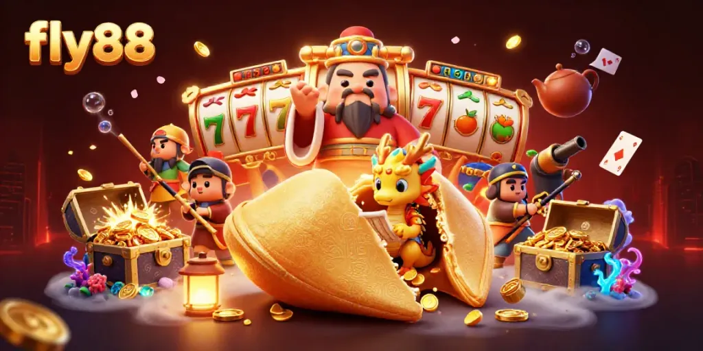 Experience exhilarating wins at fly88 with vibrant slot machines and lucky fortune characters.
